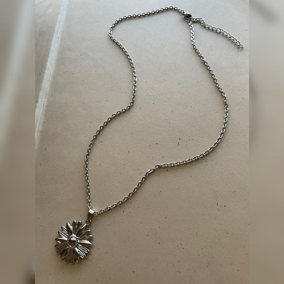 Silver Sunflower Pendant Necklace - Picture 3 of 4